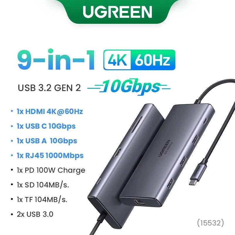 UGREEN Dual HDMI USB HUB 8K HDMI Adapter 10 in 1 Splitter with RJ45 USB 3.0 PD 100W Dock for MacBook Pro Air M2 M1 USB C HUB - MadeLuxx