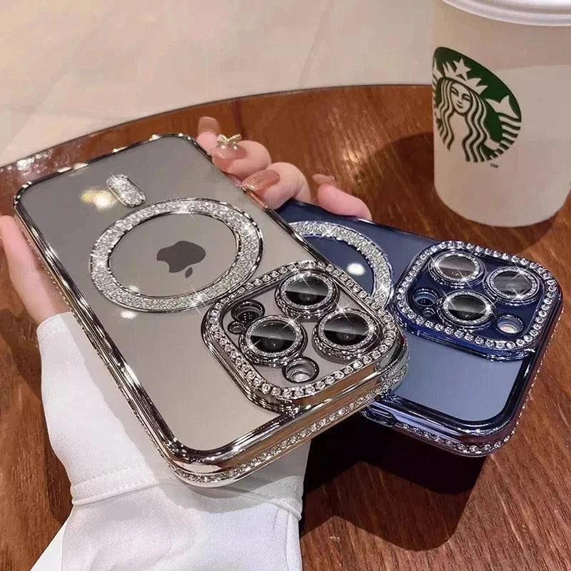 New Crystal Diamond Clear Case For iPhone 16 15 11 12 13 14 Pro Max Plus Bling Sparkly Magsafe Magnetic Wireless Charging Cover - MadeLuxx