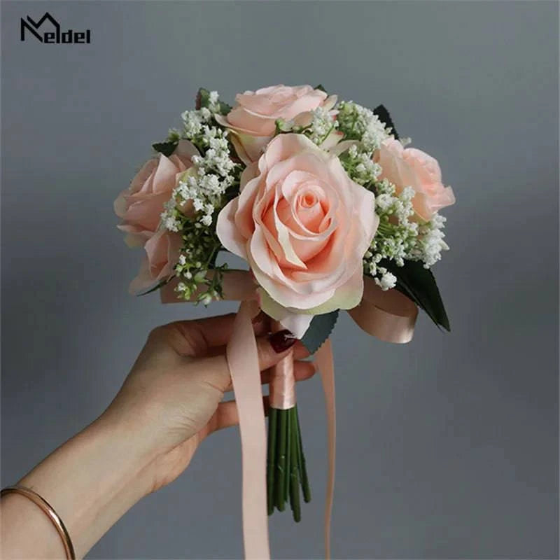 Meldel Bride Rose Bouquet Wedding Supplies Bridesmaid Rose Babysbreath Bouquet Flower Arrangement DIY Home Party Prom Decoration - MadeLuxx