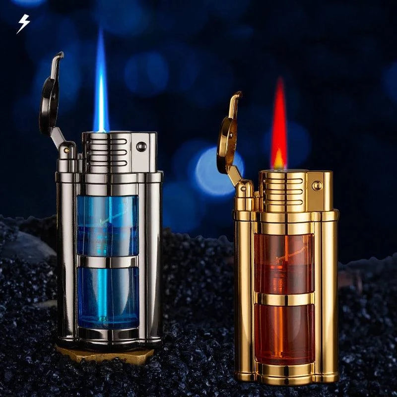 New Metal Transparent Visible Gas Lighter Metal Turbo Torch Unusual Creative Windproof Butane Lighters Gadgets for Men - MadeLuxx