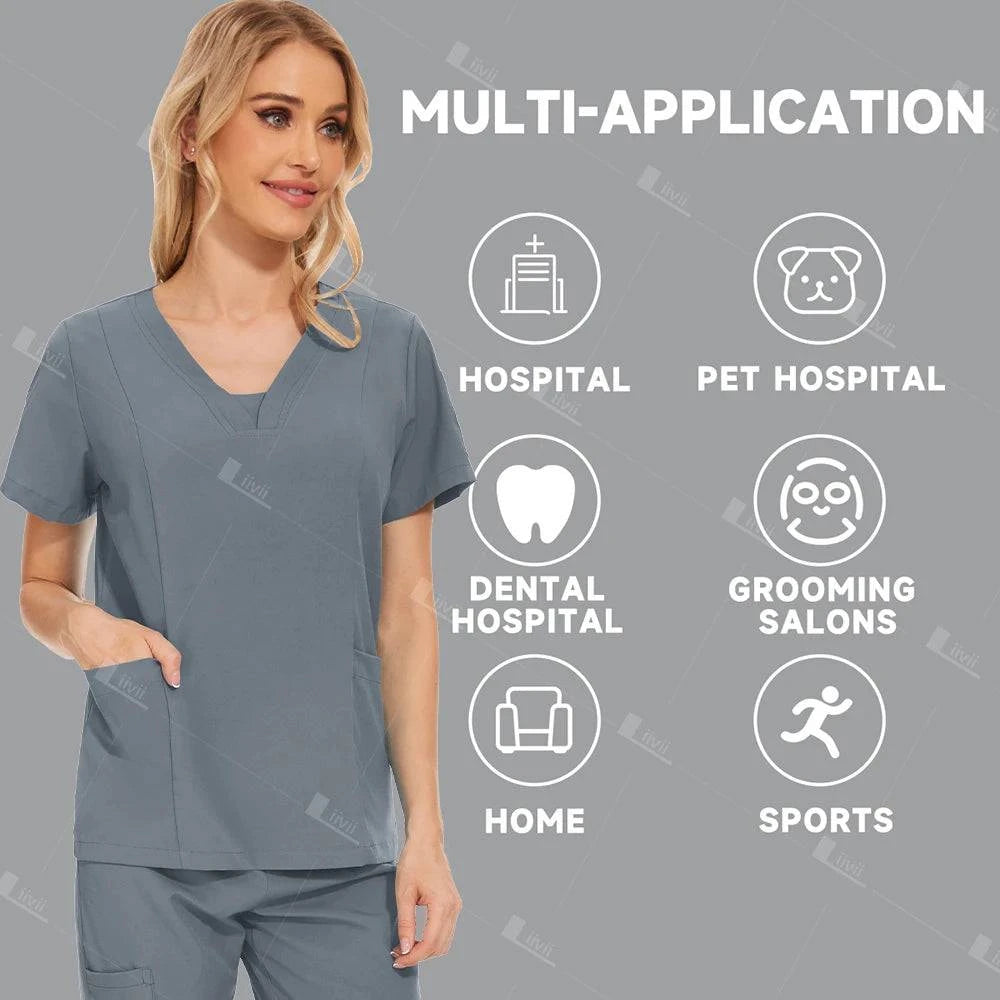 Surgical Uniforms Woman Scrub Set Medical Nurse Beauty Salon Workwear Clinical Scrubs Top Pants Spa Doctor Nursing Clinical Suit - MadeLuxx