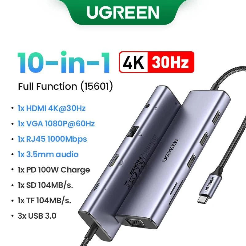 UGREEN Dual HDMI USB HUB 8K HDMI Adapter 10 in 1 Splitter with RJ45 USB 3.0 PD 100W Dock for MacBook Pro Air M2 M1 USB C HUB - MadeLuxx