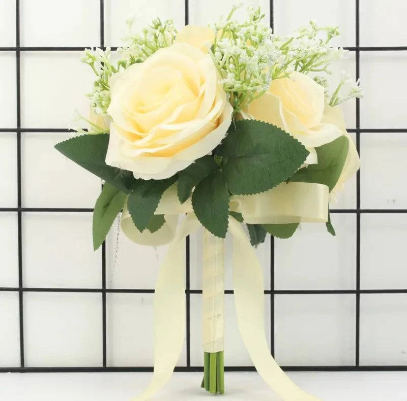 Meldel Bride Rose Bouquet Wedding Supplies Bridesmaid Rose Babysbreath Bouquet Flower Arrangement DIY Home Party Prom Decoration - MadeLuxx