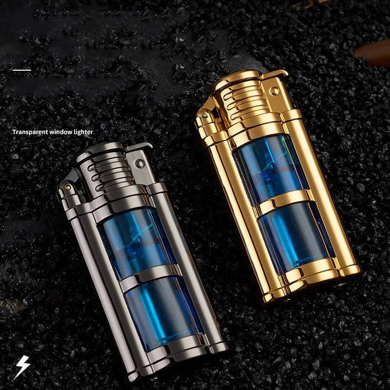 New Metal Transparent Visible Gas Lighter Metal Turbo Torch Unusual Creative Windproof Butane Lighters Gadgets for Men - MadeLuxx