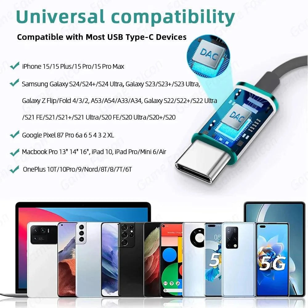 USB Type C Headphone HiFi Bass Stereo Volume Control Mic 3.5mm Wired Earbuds For Galaxy S24 S23 S22 S21 Ultra iPhone 15 Pro Max - MadeLuxx