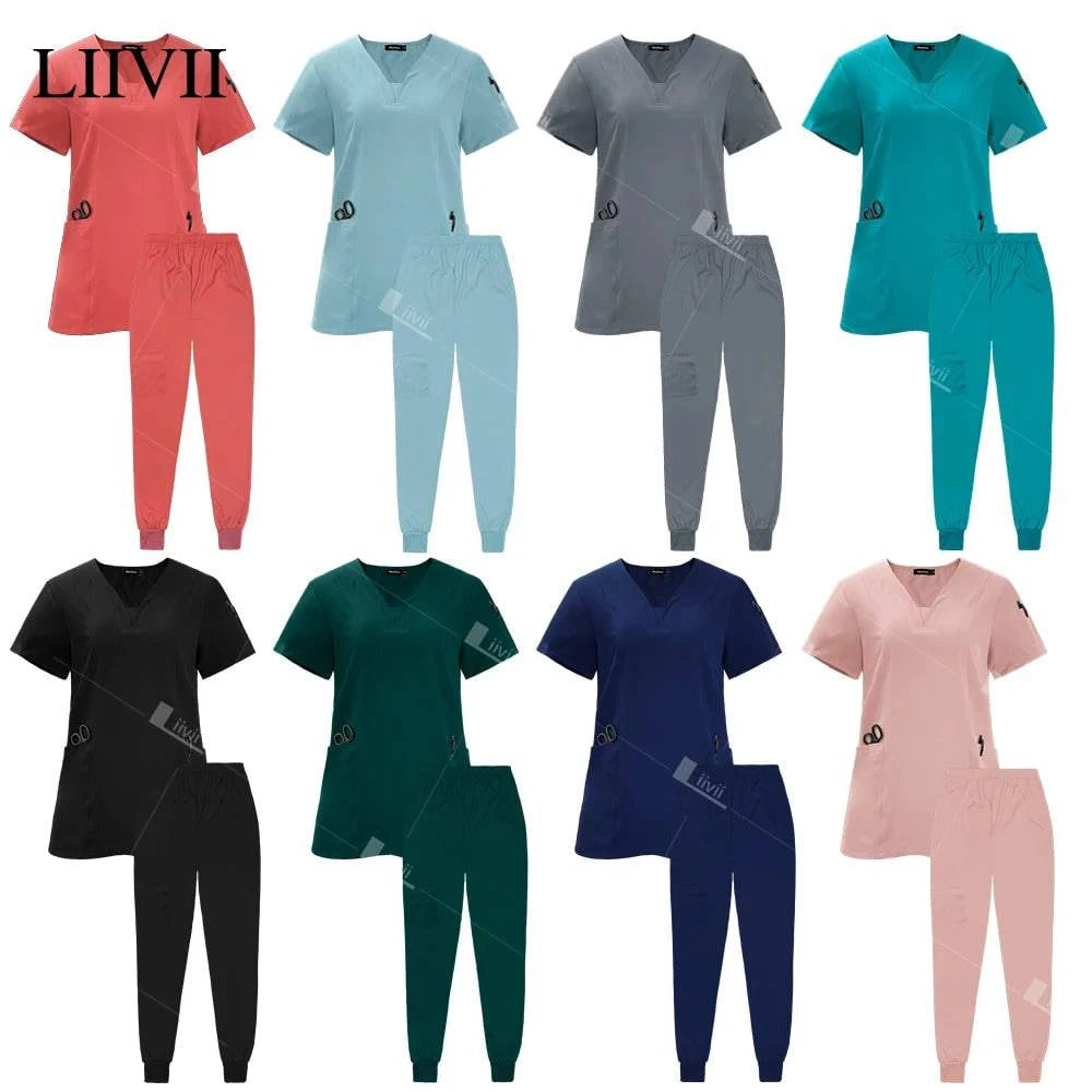 Surgical Uniforms Woman Scrub Set Medical Nurse Beauty Salon Workwear Clinical Scrubs Top Pants Spa Doctor Nursing Clinical Suit - MadeLuxx