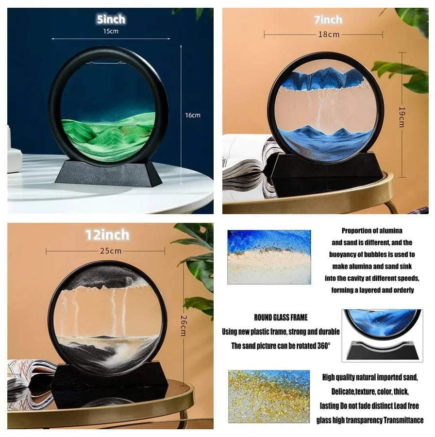 3D Moving Sand Art Picture Round Glass Deep Sea Sandscape Hourglass - MadeLuxx