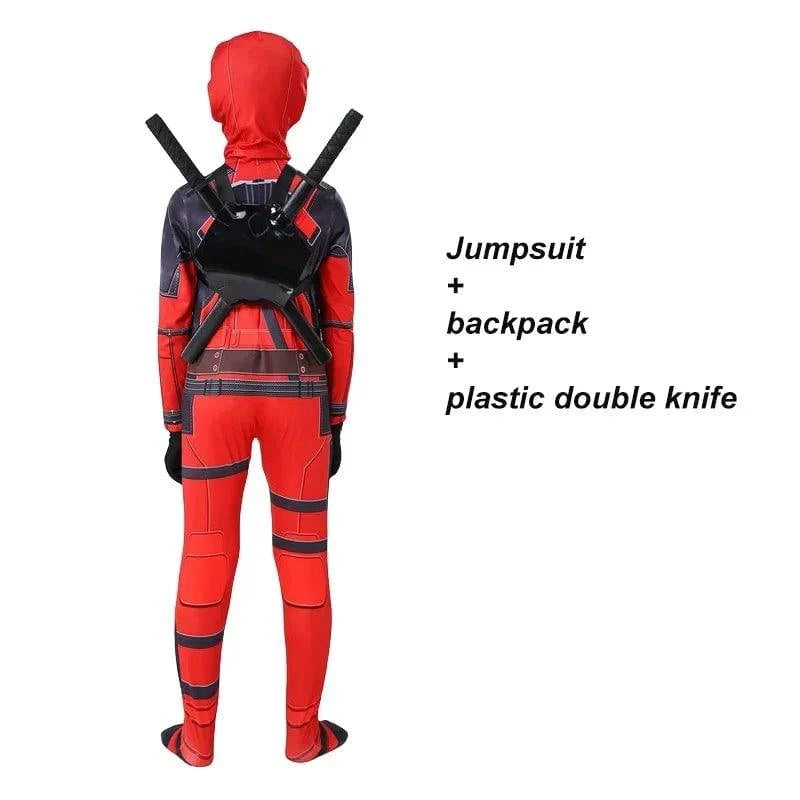 Adult Deadpool Costume Men Women Kids Cosplay Mask Suit Jumpsuit Backpack Knif Accessories Superhero Halloween Costume Child - MadeLuxx