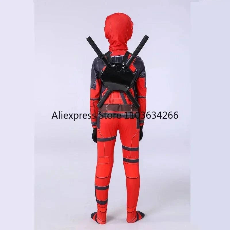 Adult Deadpool Costume Men Women Kids Cosplay Mask Suit Jumpsuit Backpack Knif Accessories Superhero Halloween Costume Child - MadeLuxx