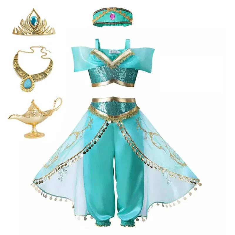 Disney Jasmine Princess Dress of Birthday Party Carnival Cosplay Aladdin Agic Lamp Girls Costume Vestidos Halloween Clothing Set - MadeLuxx