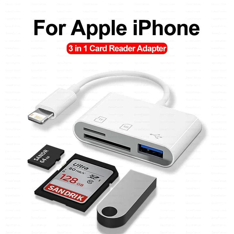 3 In 1 SD TF Card Reader For Apple iPhone 14 12 13 11 Pro Max XR XS USB C Camera Converter For iPad Android  Laptop OTG Adapter - MadeLuxx