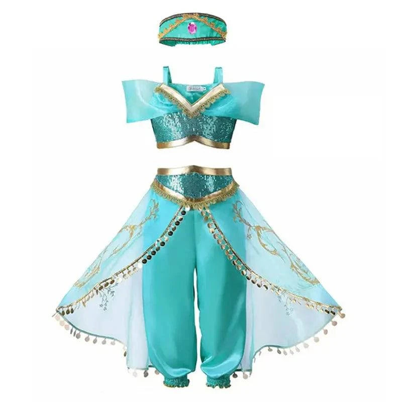 Disney Jasmine Princess Dress of Birthday Party Carnival Cosplay Aladdin Agic Lamp Girls Costume Vestidos Halloween Clothing Set - MadeLuxx