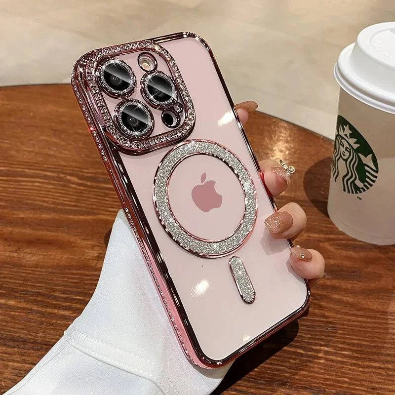 New Crystal Diamond Clear Case For iPhone 16 15 11 12 13 14 Pro Max Plus Bling Sparkly Magsafe Magnetic Wireless Charging Cover - MadeLuxx