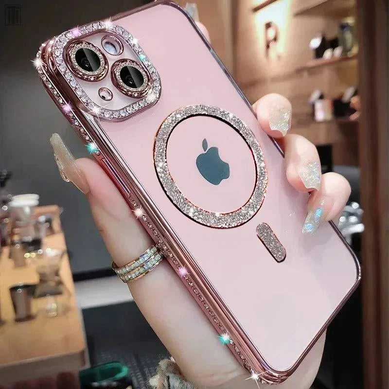 New Crystal Diamond Clear Case For iPhone 16 15 11 12 13 14 Pro Max Plus Bling Sparkly Magsafe Magnetic Wireless Charging Cover - MadeLuxx