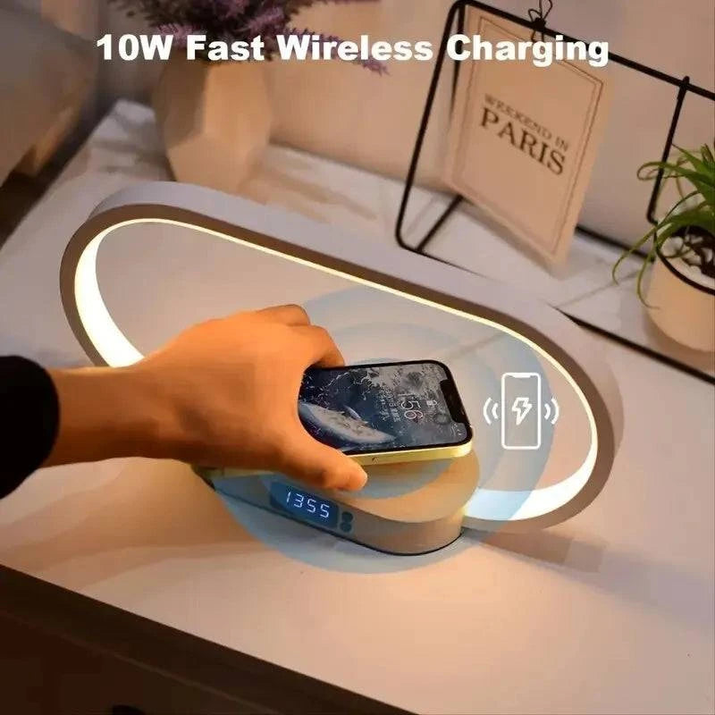 Multifunction Wireless Charger Pad Stand Clock LED Desk Lamp Night Light - MadeLuxx