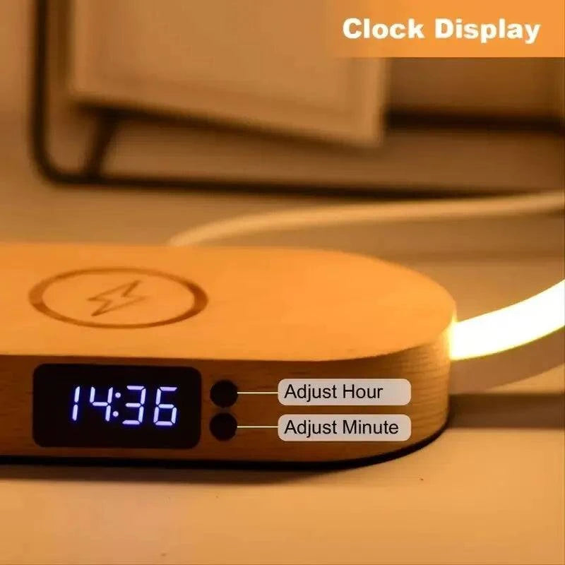 Multifunction Wireless Charger Pad Stand Clock LED Desk Lamp Night Light - MadeLuxx