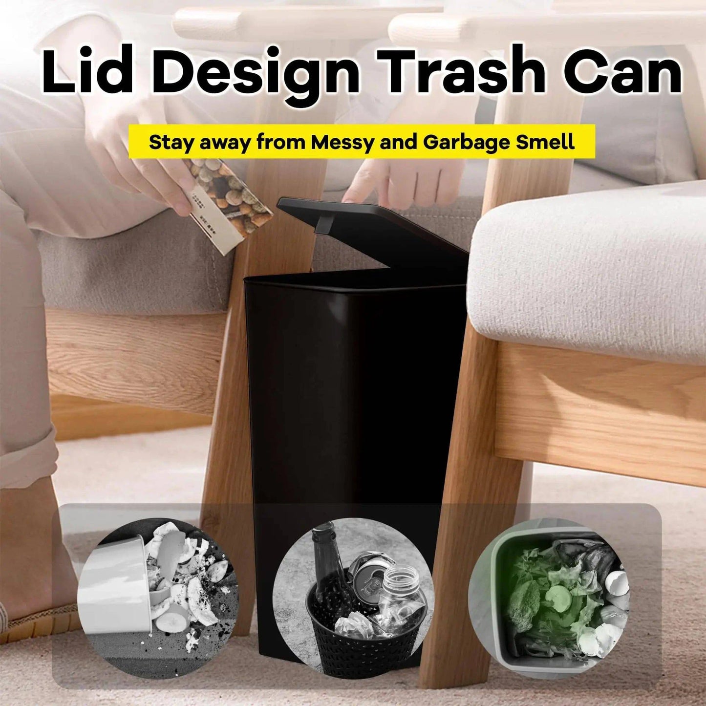 Bathroom Trash Can Small Garbage Can with Press Top Lid for Toilet - MadeLuxx