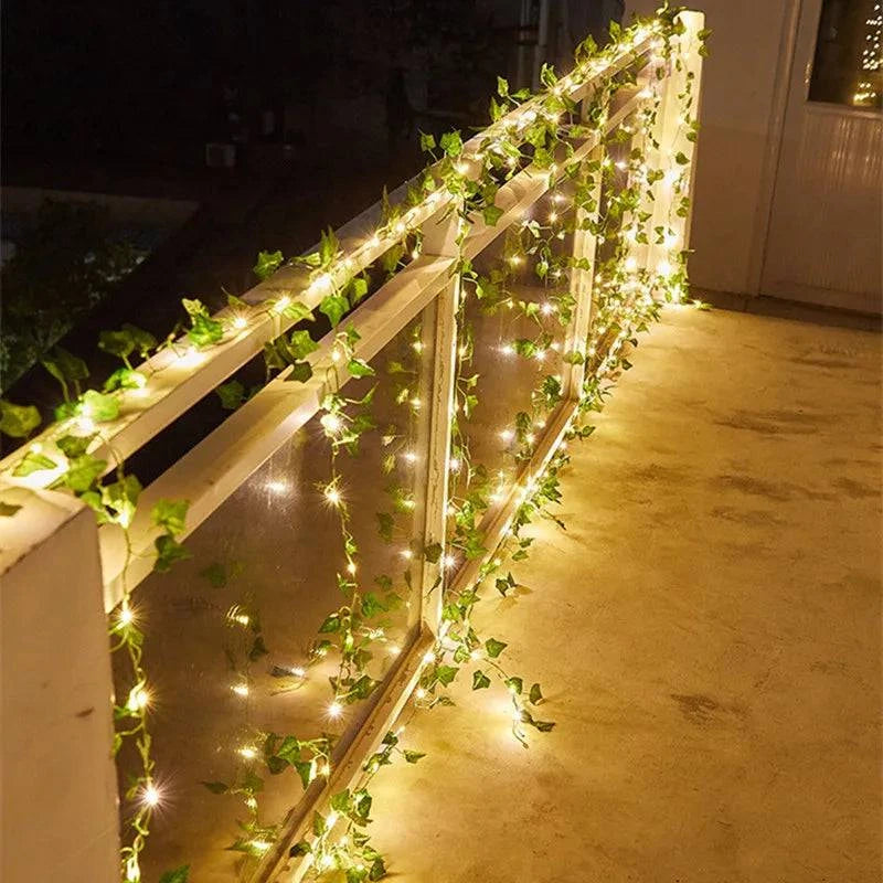 Flower Green Leaf String Lights Artificial Vine Fairy Lights Battery Powered - MadeLuxx