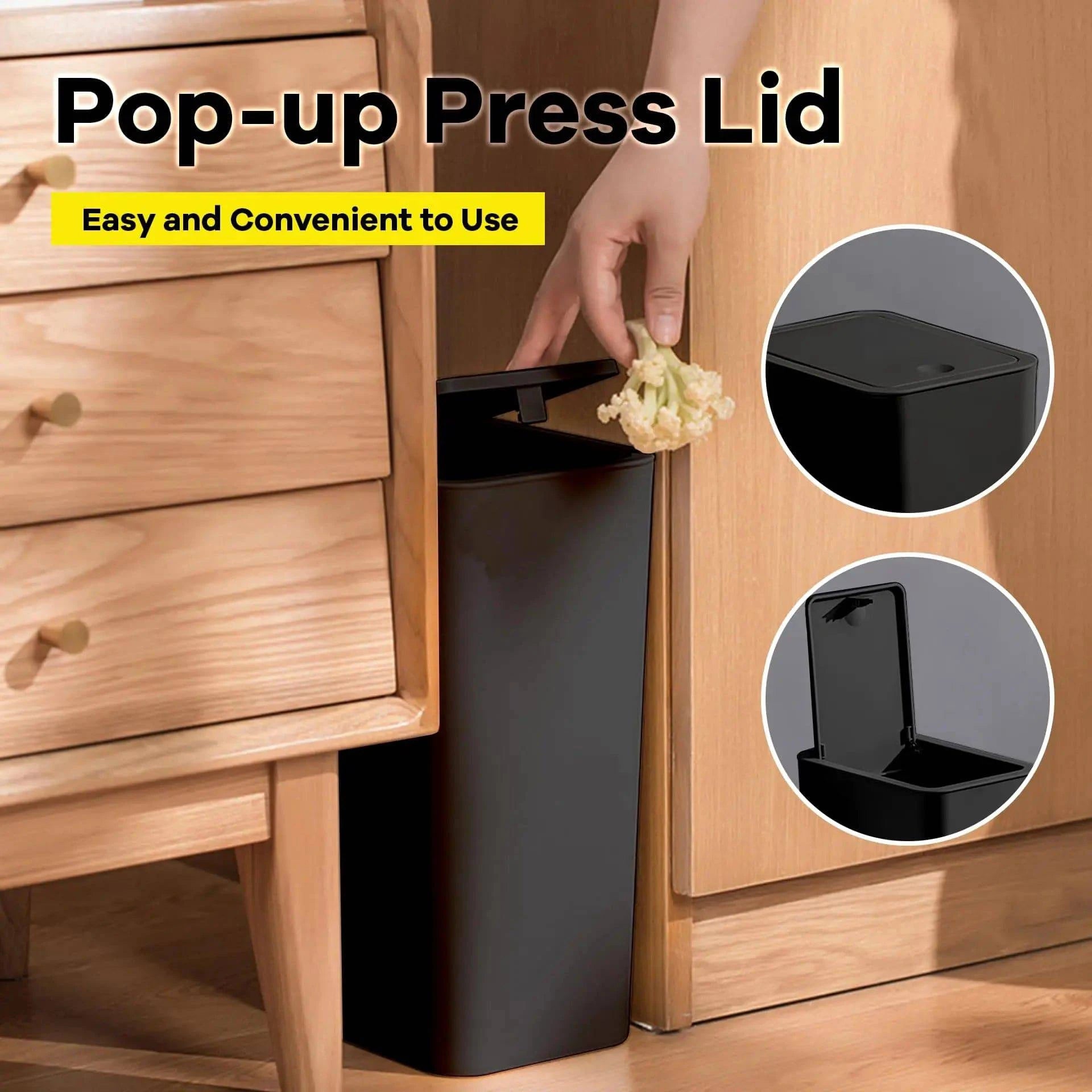 Bathroom Trash Can Small Garbage Can with Press Top Lid for Toilet - MadeLuxx