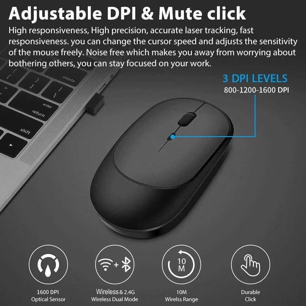 Wireless Mouse Rechargeable Mouse Gamer Dual Modes Bluetooth-compatible - MadeLuxx