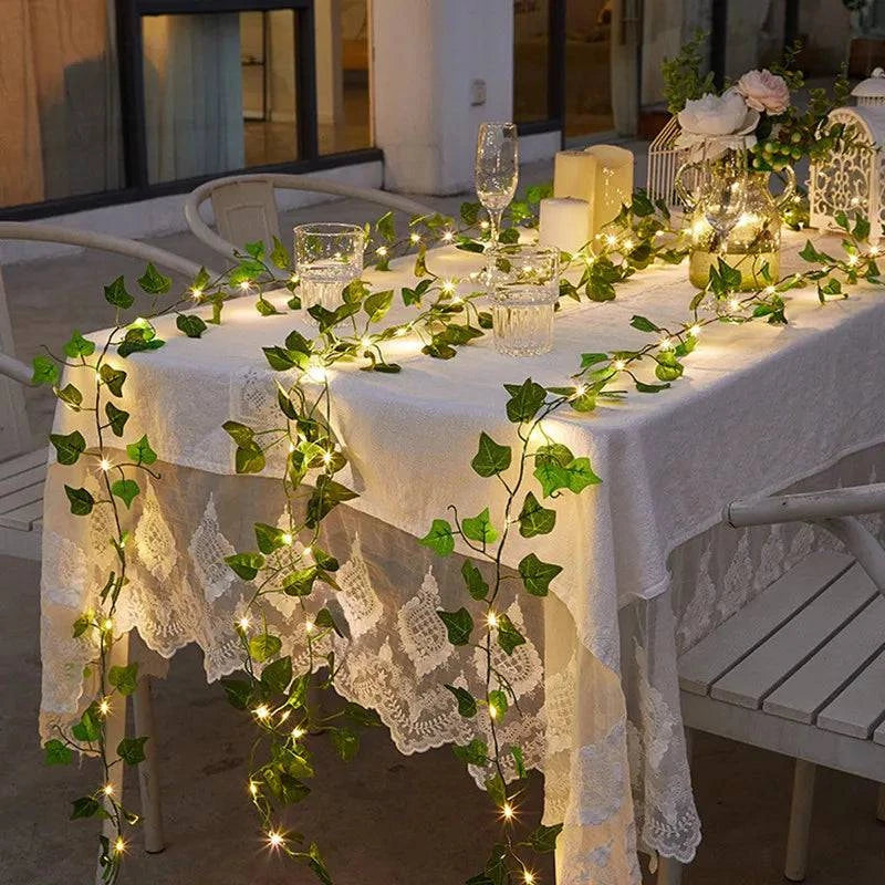 Flower Green Leaf String Lights Artificial Vine Fairy Lights Battery Powered - MadeLuxx