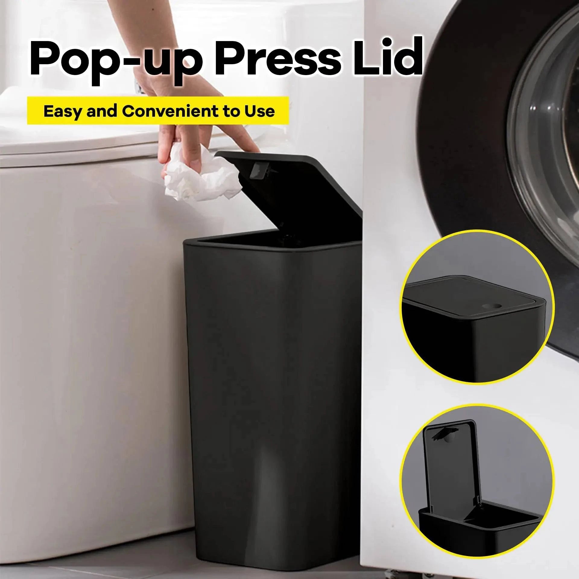 Bathroom Trash Can Small Garbage Can with Press Top Lid for Toilet - MadeLuxx