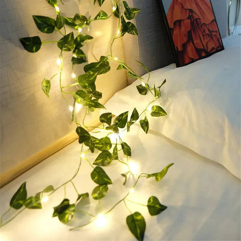 Flower Green Leaf String Lights Artificial Vine Fairy Lights Battery Powered - MadeLuxx