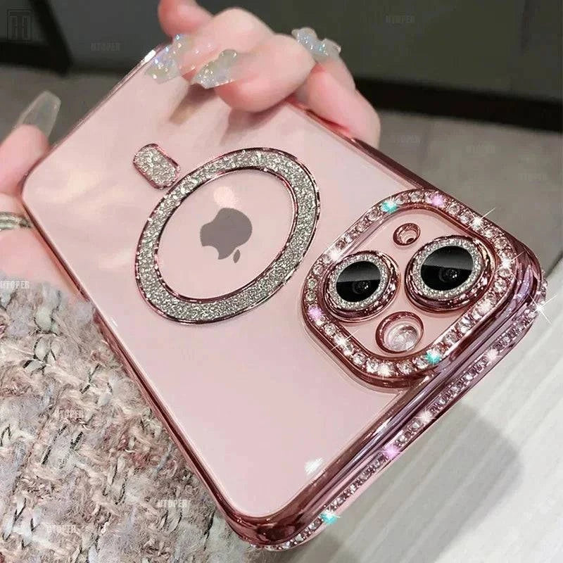 New Crystal Diamond Clear Case For iPhone 16 15 11 12 13 14 Pro Max Plus Bling Sparkly Magsafe Magnetic Wireless Charging Cover - MadeLuxx