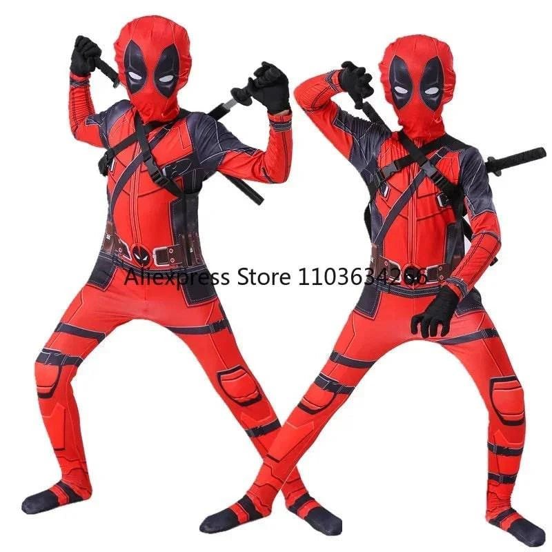 Adult Deadpool Costume Men Women Kids Cosplay Mask Suit Jumpsuit Backpack Knif Accessories Superhero Halloween Costume Child - MadeLuxx