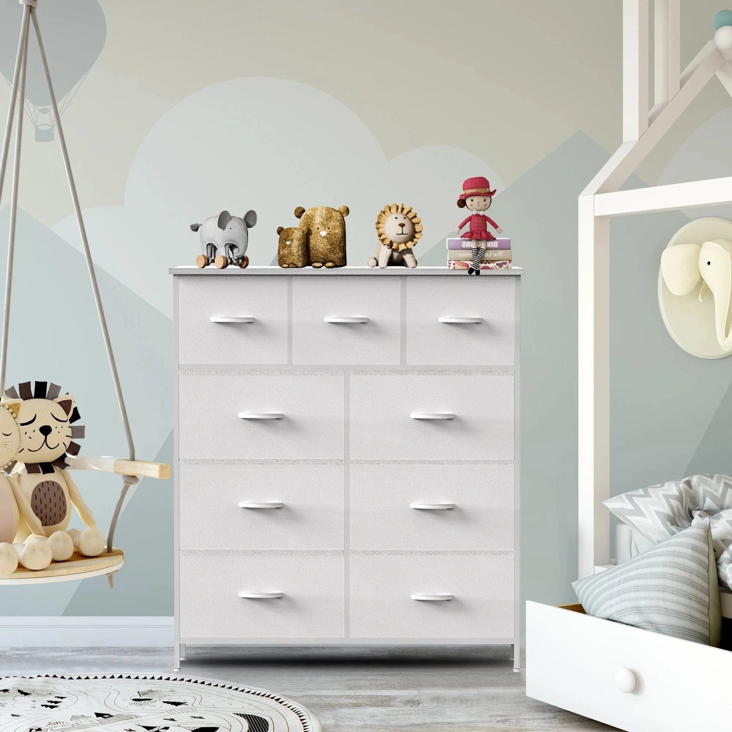 Dresser For Bedroom With 9 Fabric Storage Drawer Wardrobe Tall Chest Organizer Closet Adult Kids Clothes Wood Cabinet Furniture - MadeLuxx