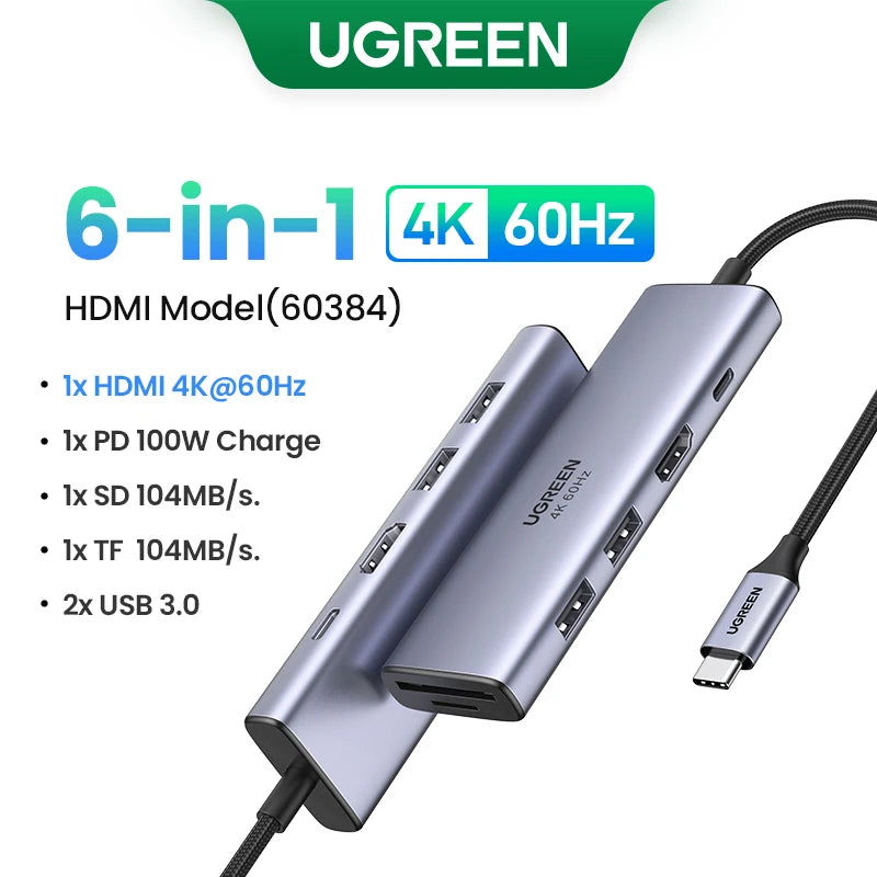 UGREEN Dual HDMI USB HUB 8K HDMI Adapter 10 in 1 Splitter with RJ45 USB 3.0 PD 100W Dock for MacBook Pro Air M2 M1 USB C HUB - MadeLuxx