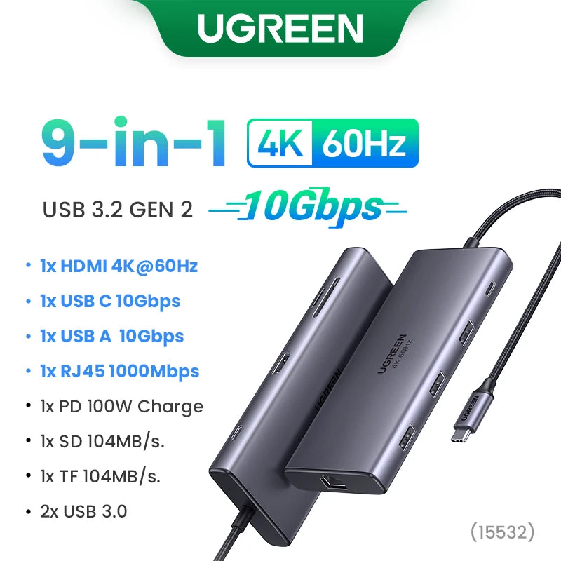 UGREEN Dual HDMI USB HUB 8K HDMI Adapter 10 in 1 Splitter with RJ45 USB 3.0 PD 100W Dock for MacBook Pro Air M2 M1 USB C HUB - MadeLuxx