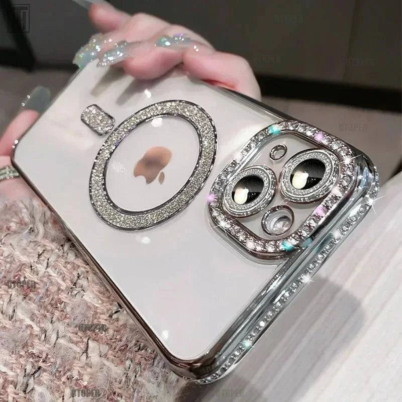 New Crystal Diamond Clear Case For iPhone 16 15 11 12 13 14 Pro Max Plus Bling Sparkly Magsafe Magnetic Wireless Charging Cover - MadeLuxx