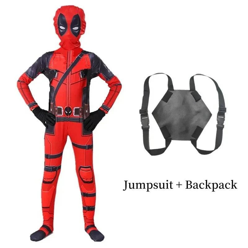 Adult Deadpool Costume Men Women Kids Cosplay Mask Suit Jumpsuit Backpack Knif Accessories Superhero Halloween Costume Child - MadeLuxx