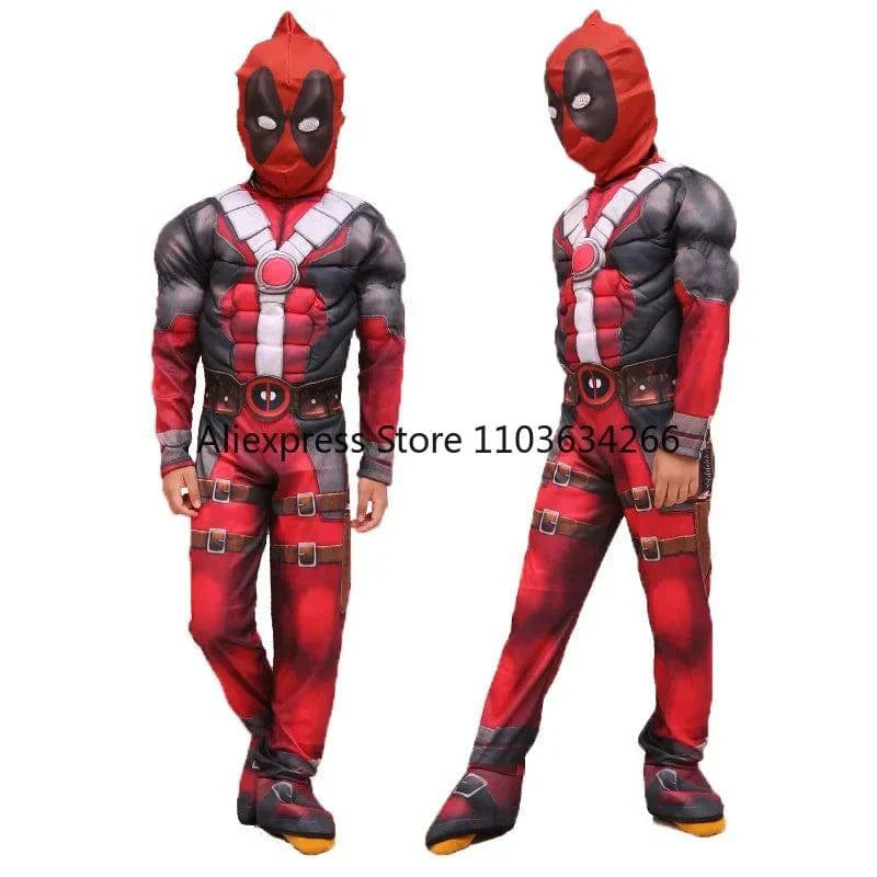 Adult Deadpool Costume Men Women Kids Cosplay Mask Suit Jumpsuit Backpack Knif Accessories Superhero Halloween Costume Child - MadeLuxx