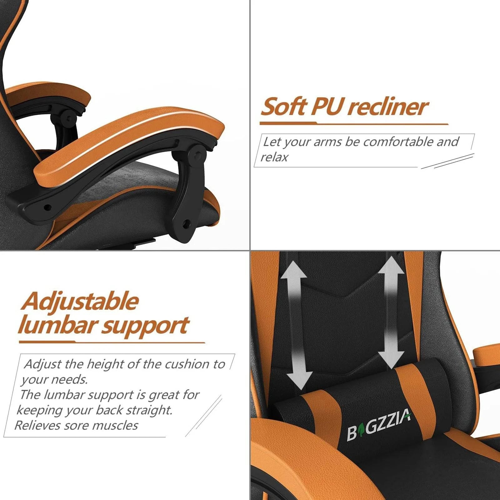 Gaming Chair Office Chair Ergonomic PU Leather Computer Desk Chair with Headrest and Lumbar Support Game Chairs Racing Chair - MadeLuxx