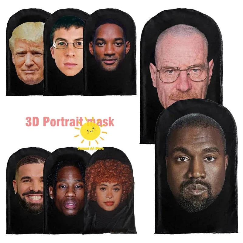 New 3D Printed Kanye Mask Elastic Mesh Full Face Mask for Men Women Cosplay Headwear Hip Hop Fashion Balaclava Hood Hat Headgear - MadeLuxx