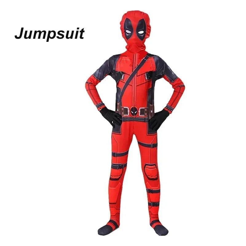 Adult Deadpool Costume Men Women Kids Cosplay Mask Suit Jumpsuit Backpack Knif Accessories Superhero Halloween Costume Child - MadeLuxx